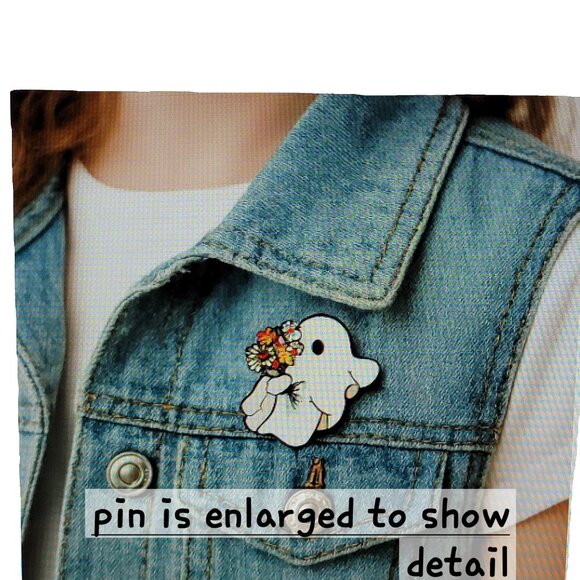 unbranded Jewelry - Halloween Flower Enamel Ghost Tac Pin White Black One Inch Wide Unisex
